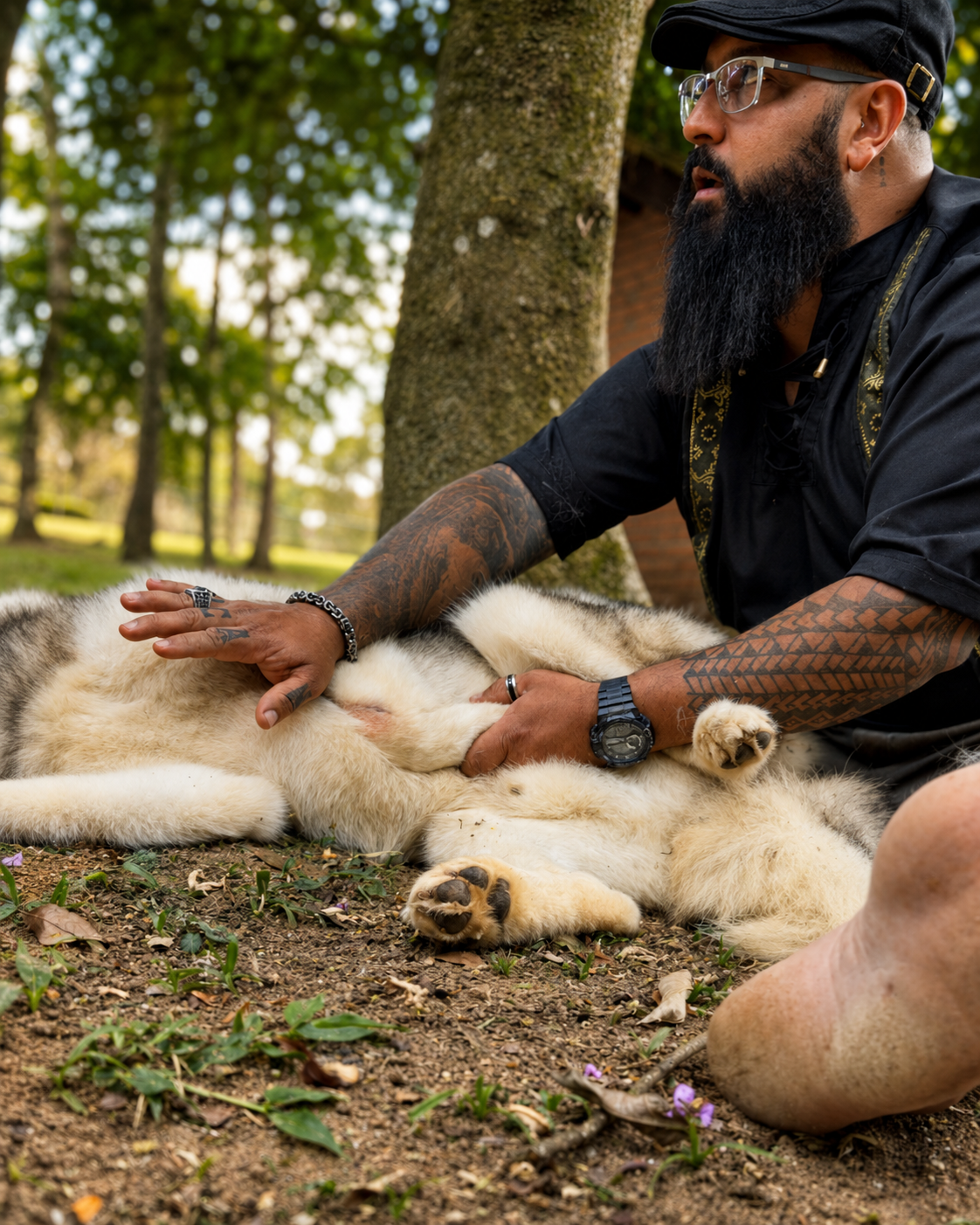 Olhar profundo de cão em processo de reabilitação